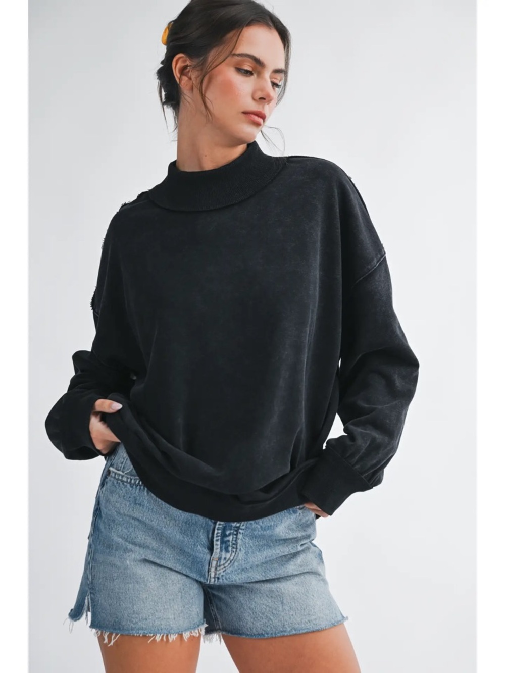 Relaxed Black Mock Neck Sweater